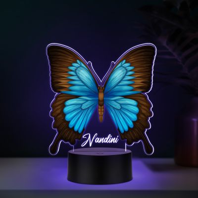 Butterfly Theme LED Night Light, 3D Illusion Lamp with Color Changing & Black Base Kids Room Decor Bedside Lamp Birthday Return Gift for Girls